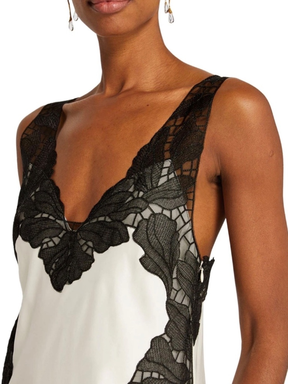 Simkhai Womens Gwynn Lace Trim Satin Midi Dress 8 Ivory/Black - $795 - Picture 2 of 7